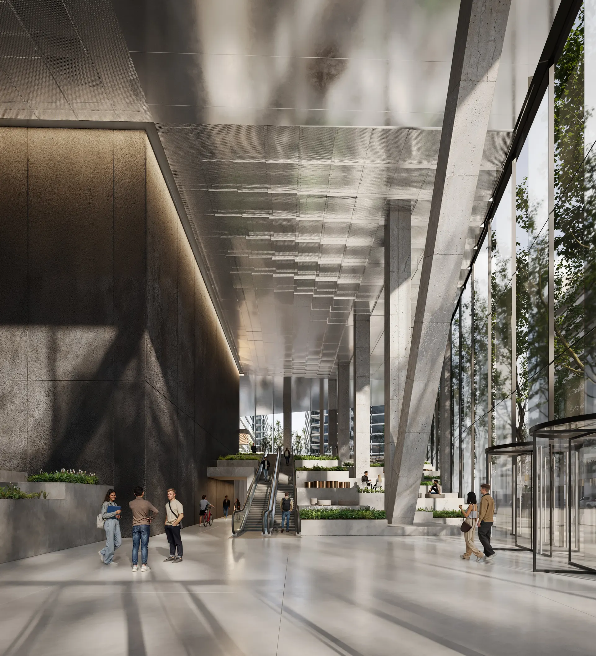 Moving through, the lobby